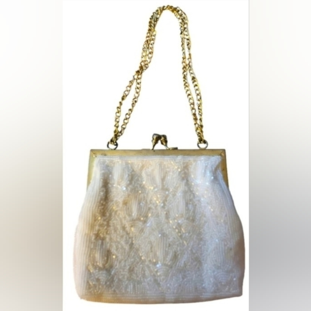 Elegant White Beaded Vintage Evening Bag - Picture 3 of 5